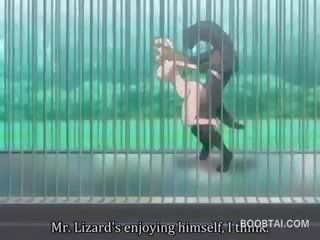 Bystiga animen damsel fitta spikade hård av gigantisk vid den zoo