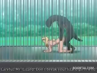 Krūtainas anime damsel cunt pavirši grūti līdz monstrs pie the zoo